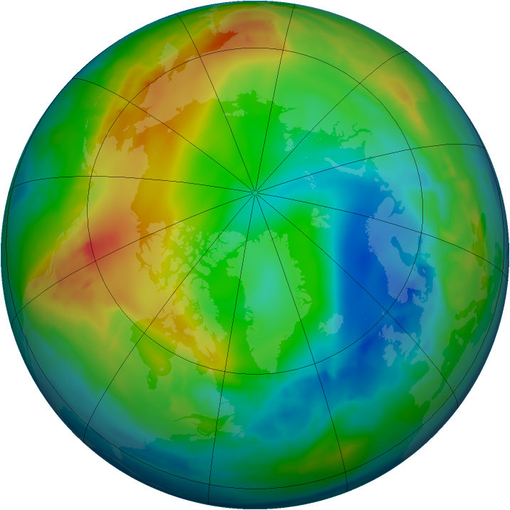 Arctic ozone map for 25 December 2008
